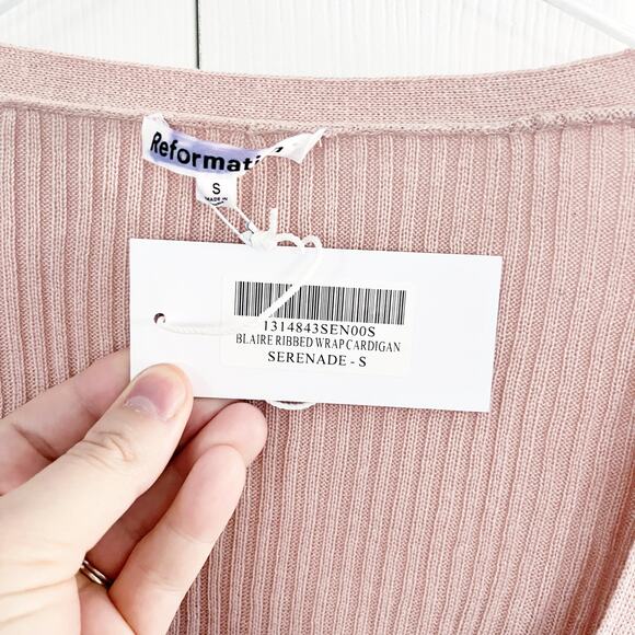 Reformation Blaire Ribbed Wrap Cardigan in Serenade - Picture 4 of 6